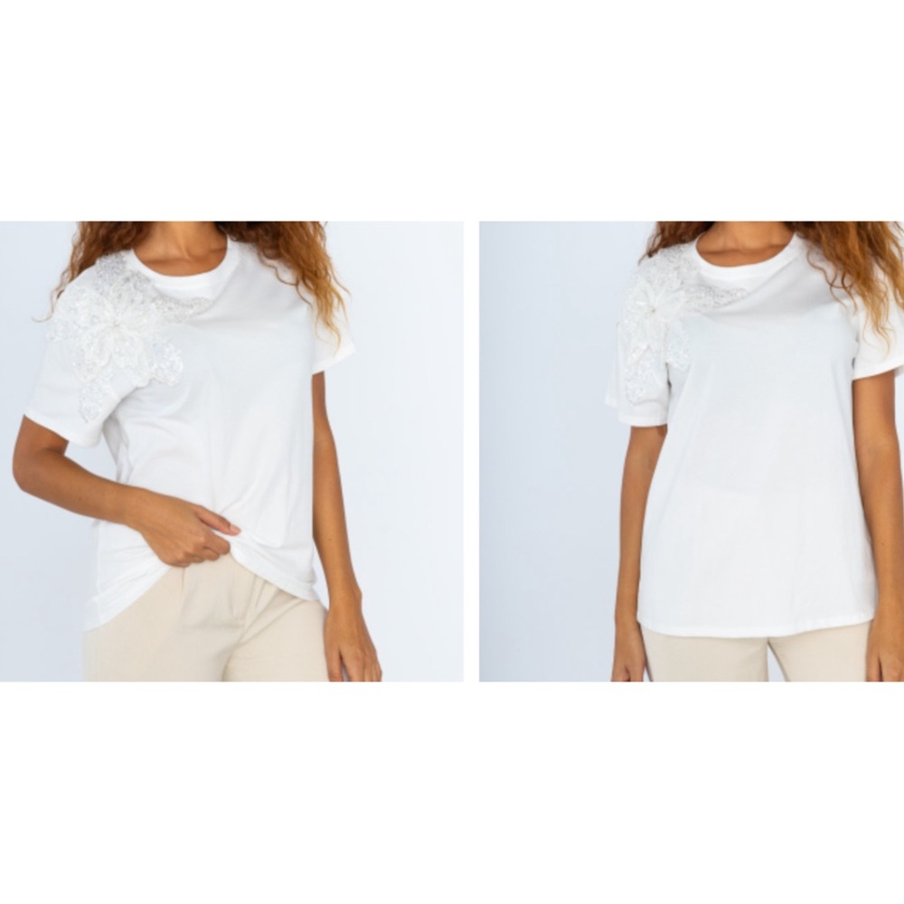 J&H Fashion Paris ~Pearl Embellished Tee (NWT)